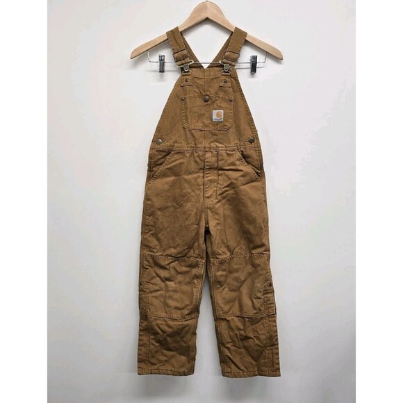 Carhartt Other - Carhartt Insulated Canvas Bib Overalls Kids Boys Size 7 Brown Double Knee Lined